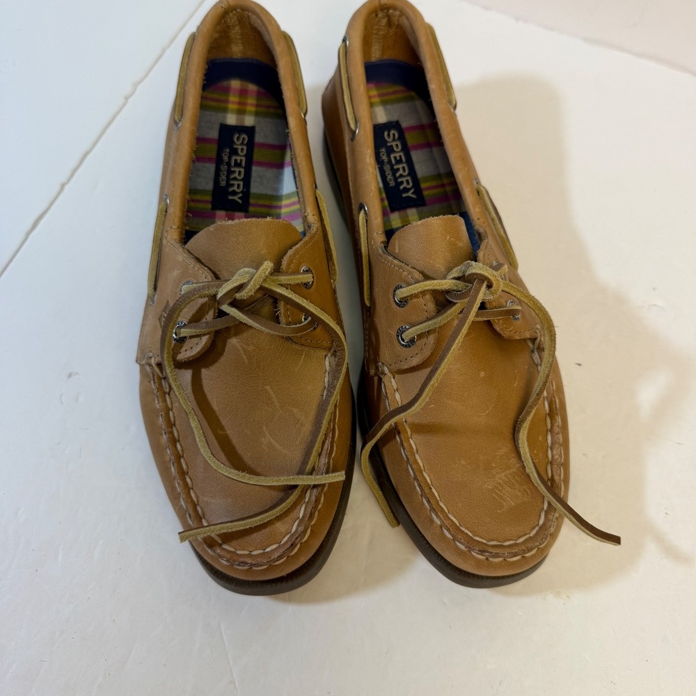 Sperry Top-Sider Womens 7.5 M Authentic Original Tan Leather Boat Shoes 9155240